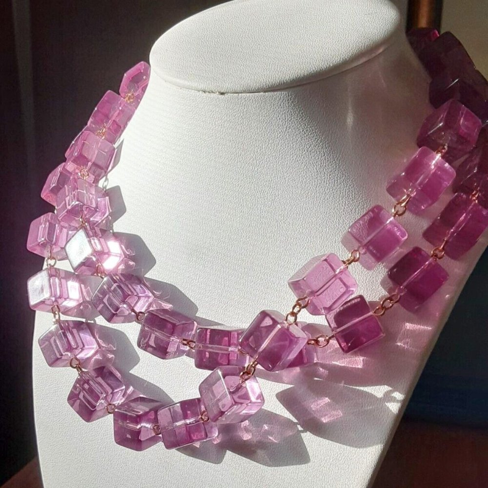 Signed KJL Kenneth J Lane "Quintessentially Cubic" Lucite Beaded Necklace
